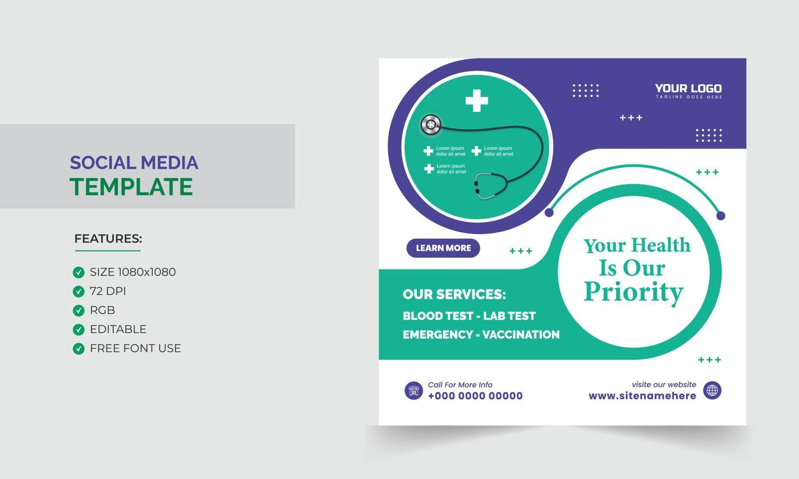 social media template design for health care vector