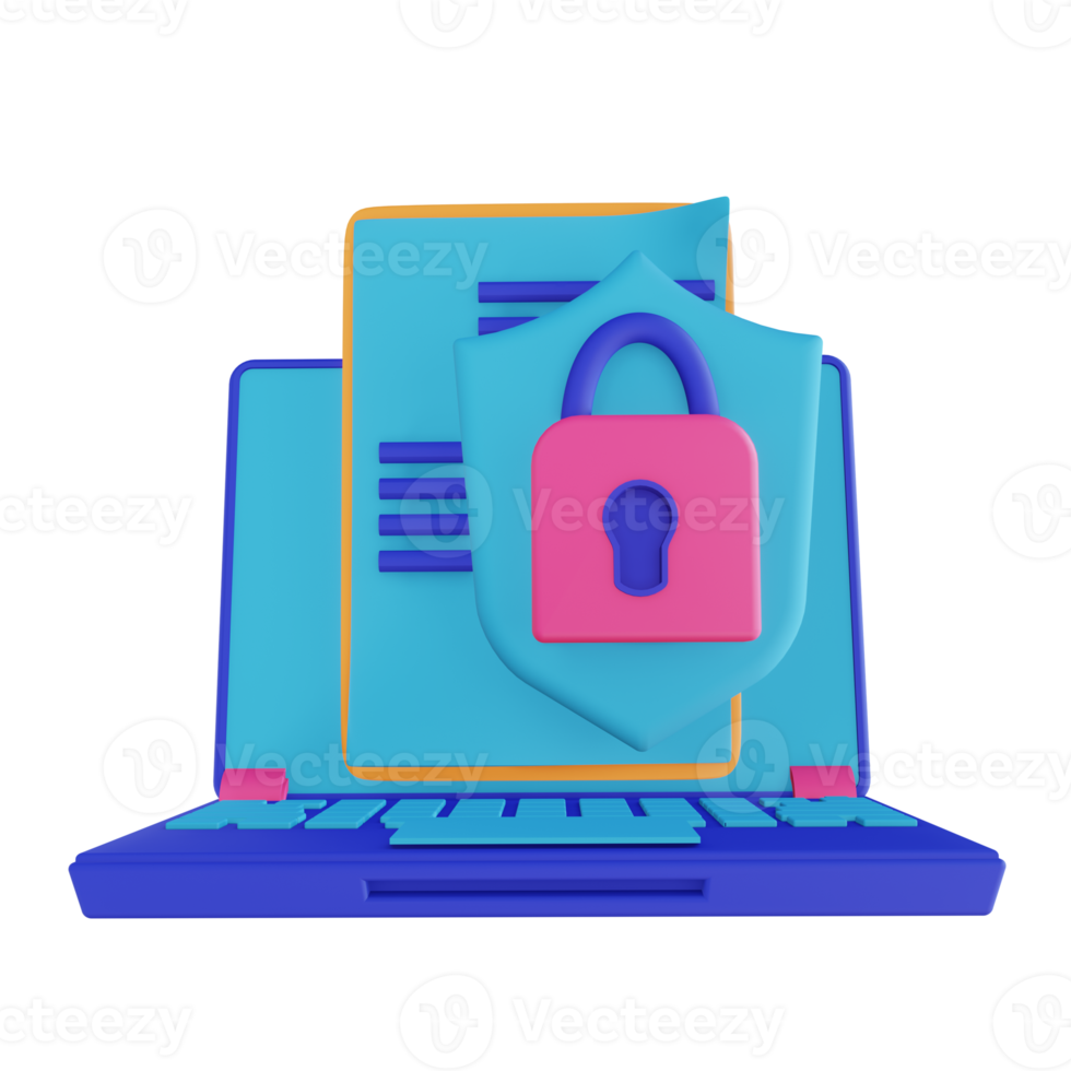 3D illustration document laptop security lock png