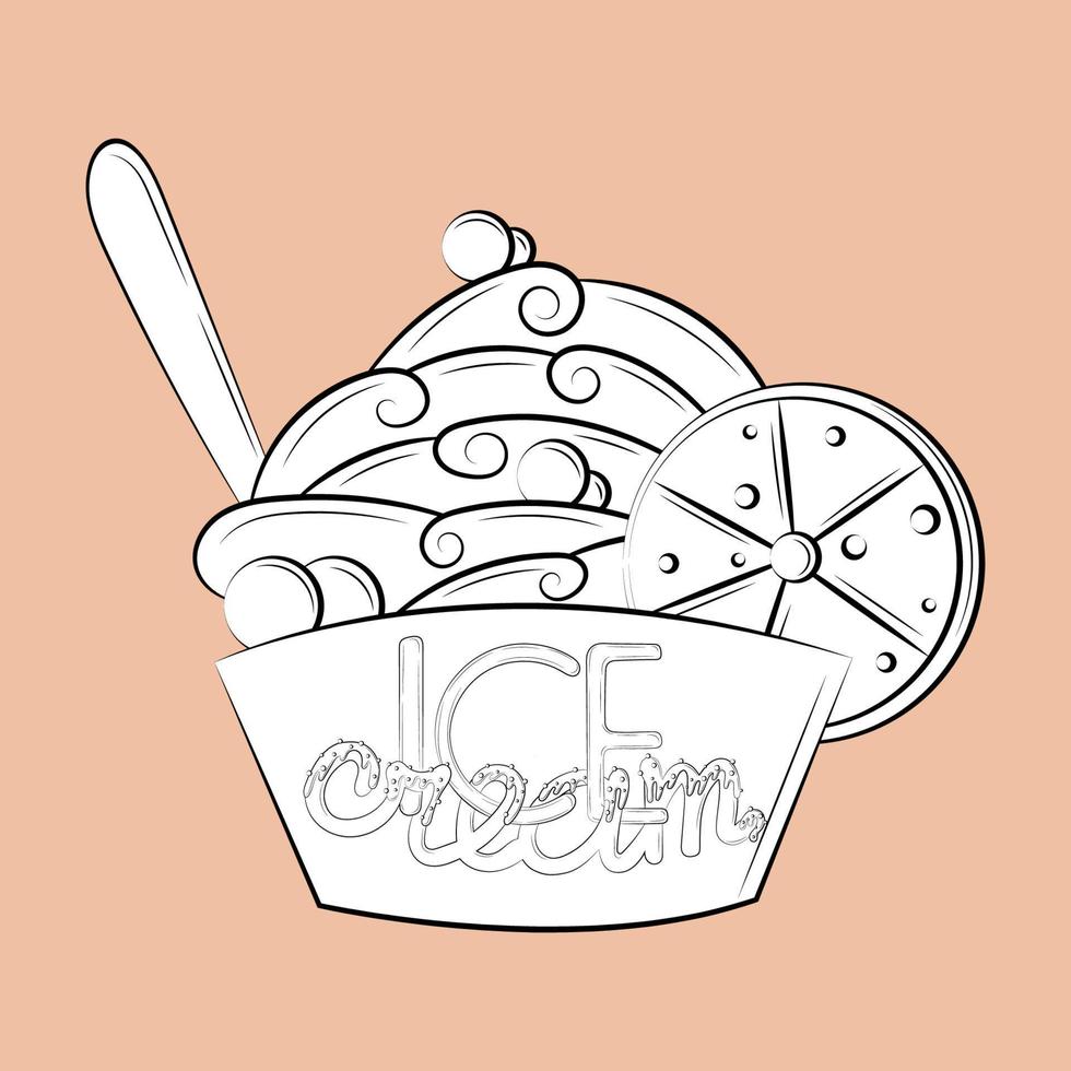 Letras de garabatos de helado con decoración. contorno. aislado sobre fondo de color. vector