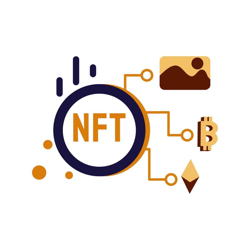 nft crypto flat illustration concepto de intercambio de criptomonedas coklat, color amarillo, naranja, estilo dibujado a mano, perfecto para diseño ui ux, sitio web, proyectos de marca, iklan, publicación en redes sociales vector