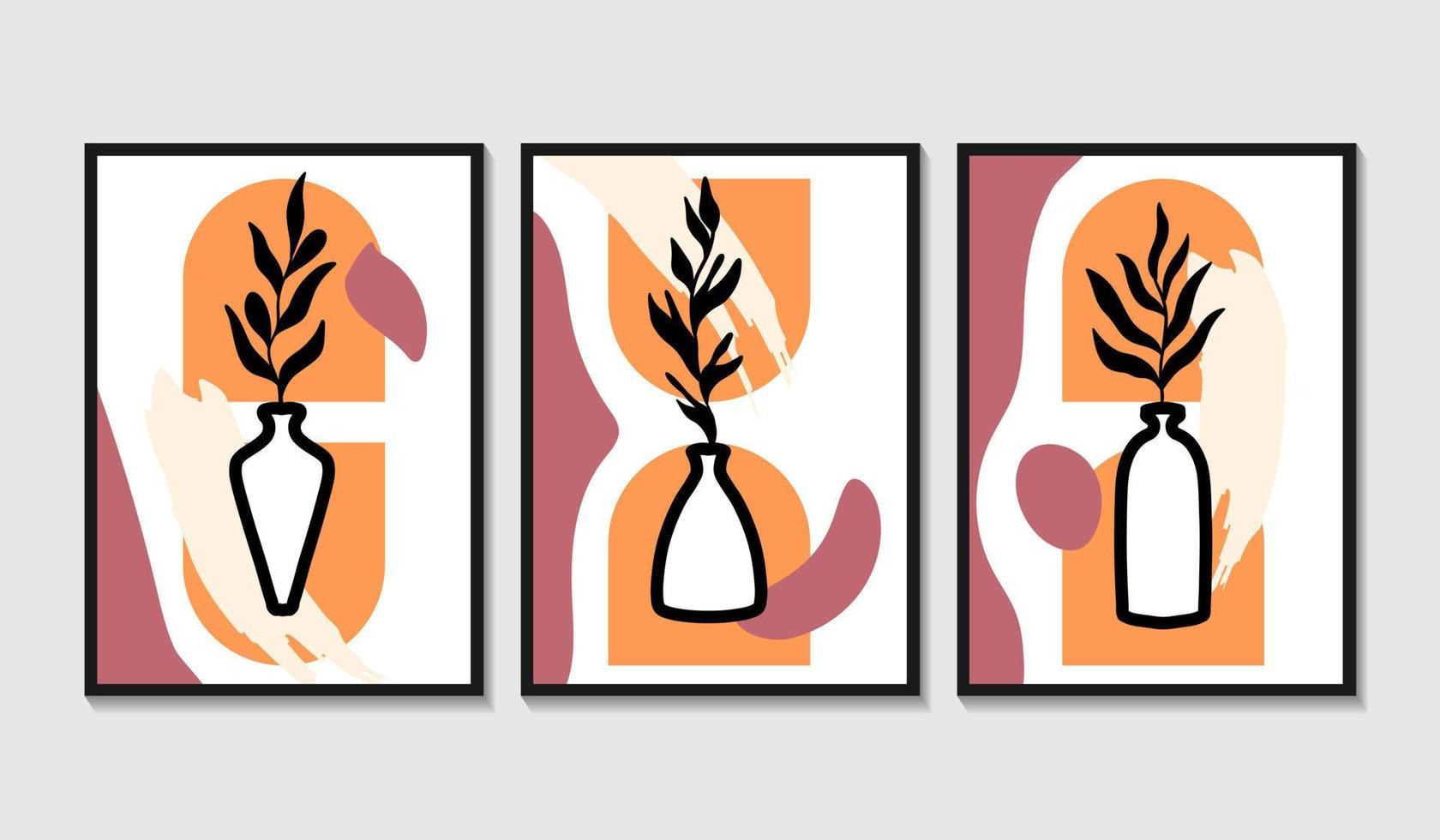 florero de arte de pared boho de diseño plano dibujado a mano vector