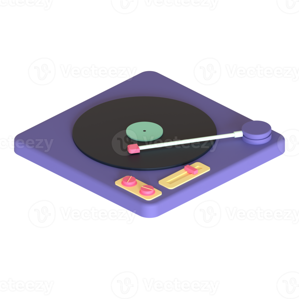 Vinyl player 3D rendering isolated on transparent background. Ui UX icon design web and app trend png