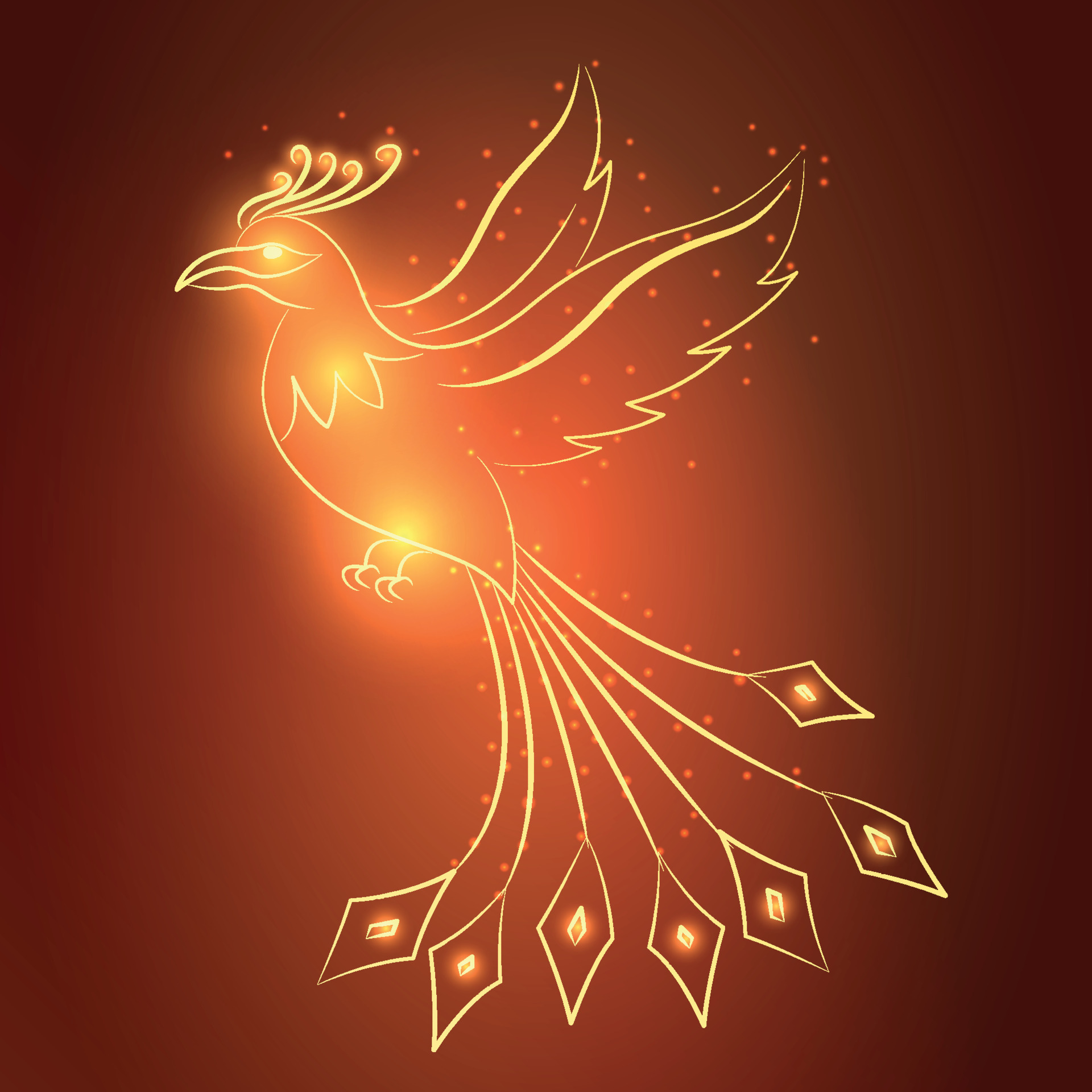 Flying up shiny Phoenix on brown dark background. Symbol of rebirth ...