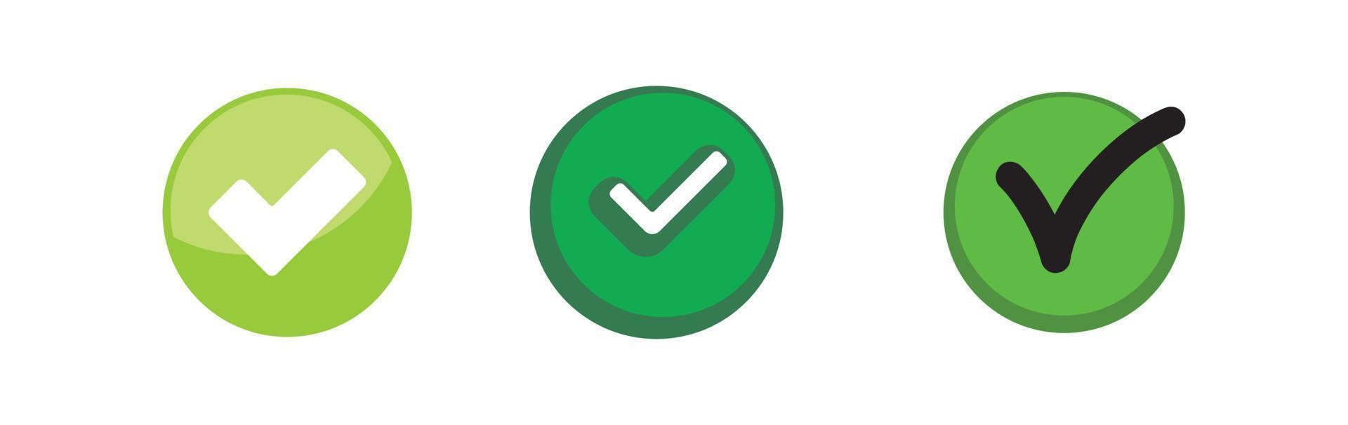 Check mark icons. Green tick approval. vector