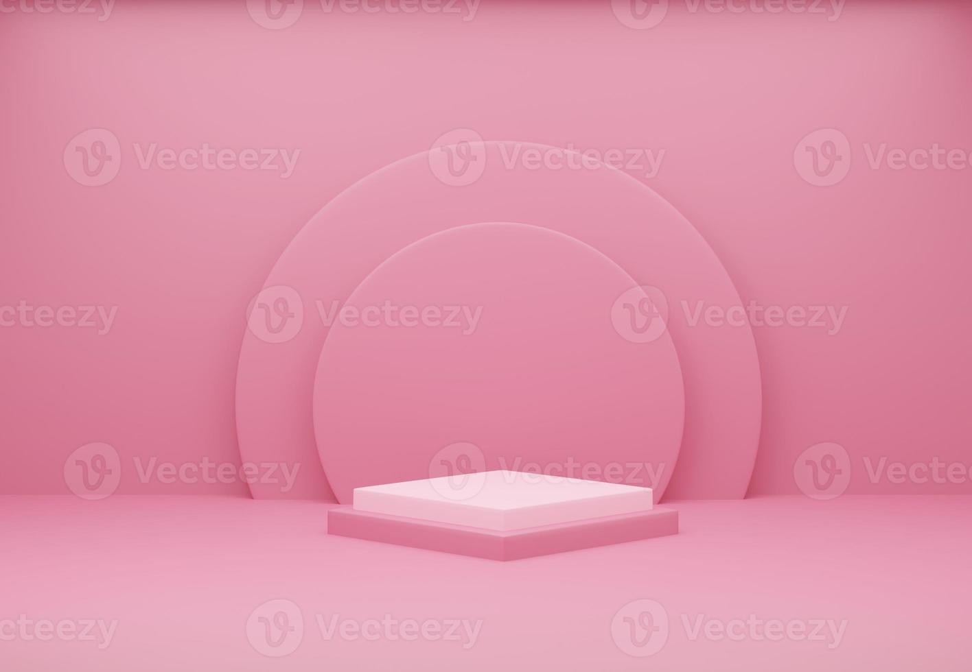 escena del podio de la exhibición del producto del fondo 3d. producto de podio cuadrado rosa, pantalla de producto rosa, soporte de producto rosa sobre fondo azul. foto