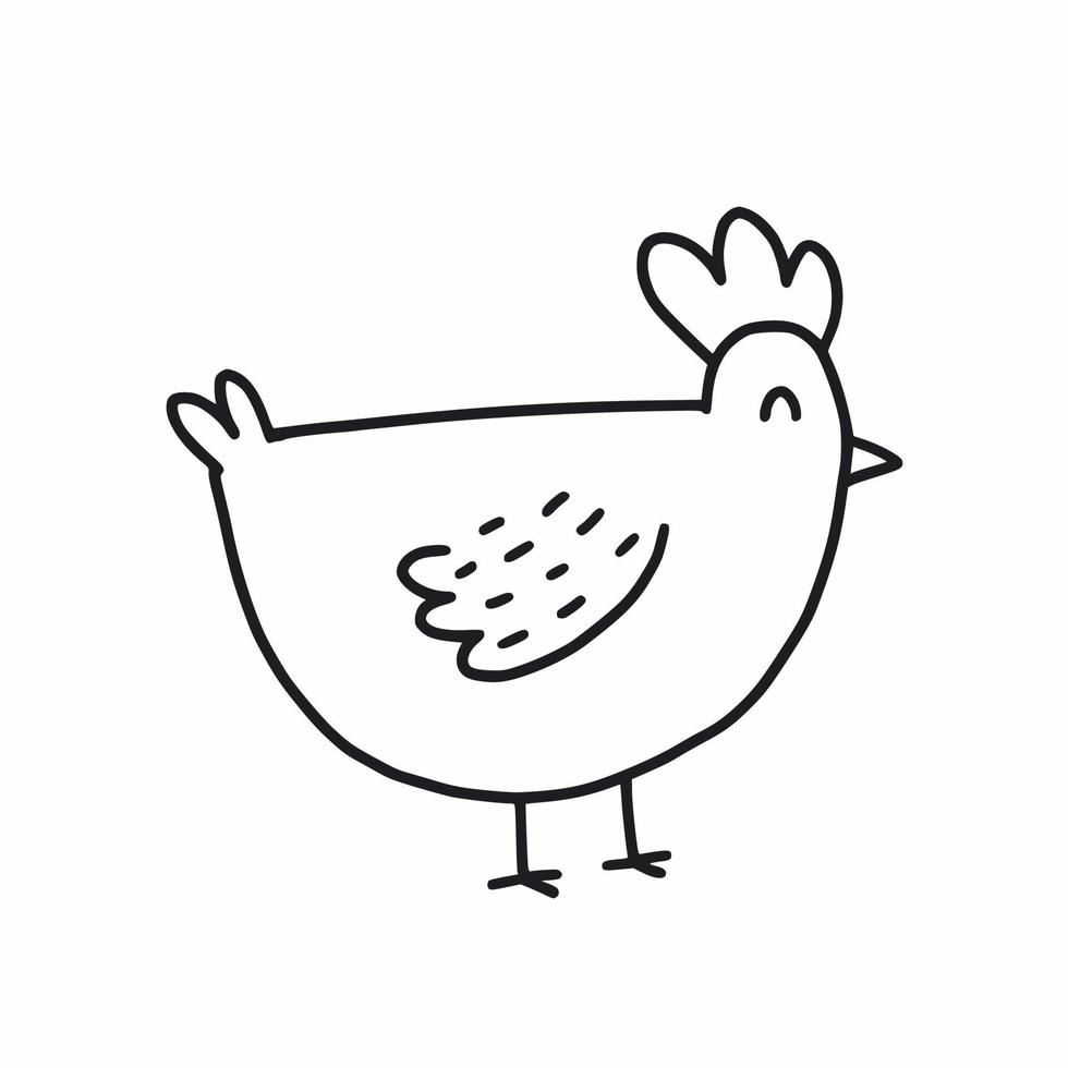 Chicken drawn with a black line vector