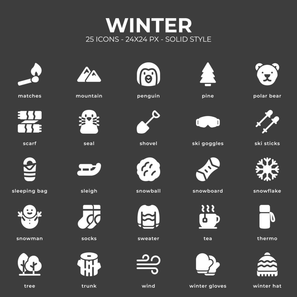 Winter icon pack with black color vector