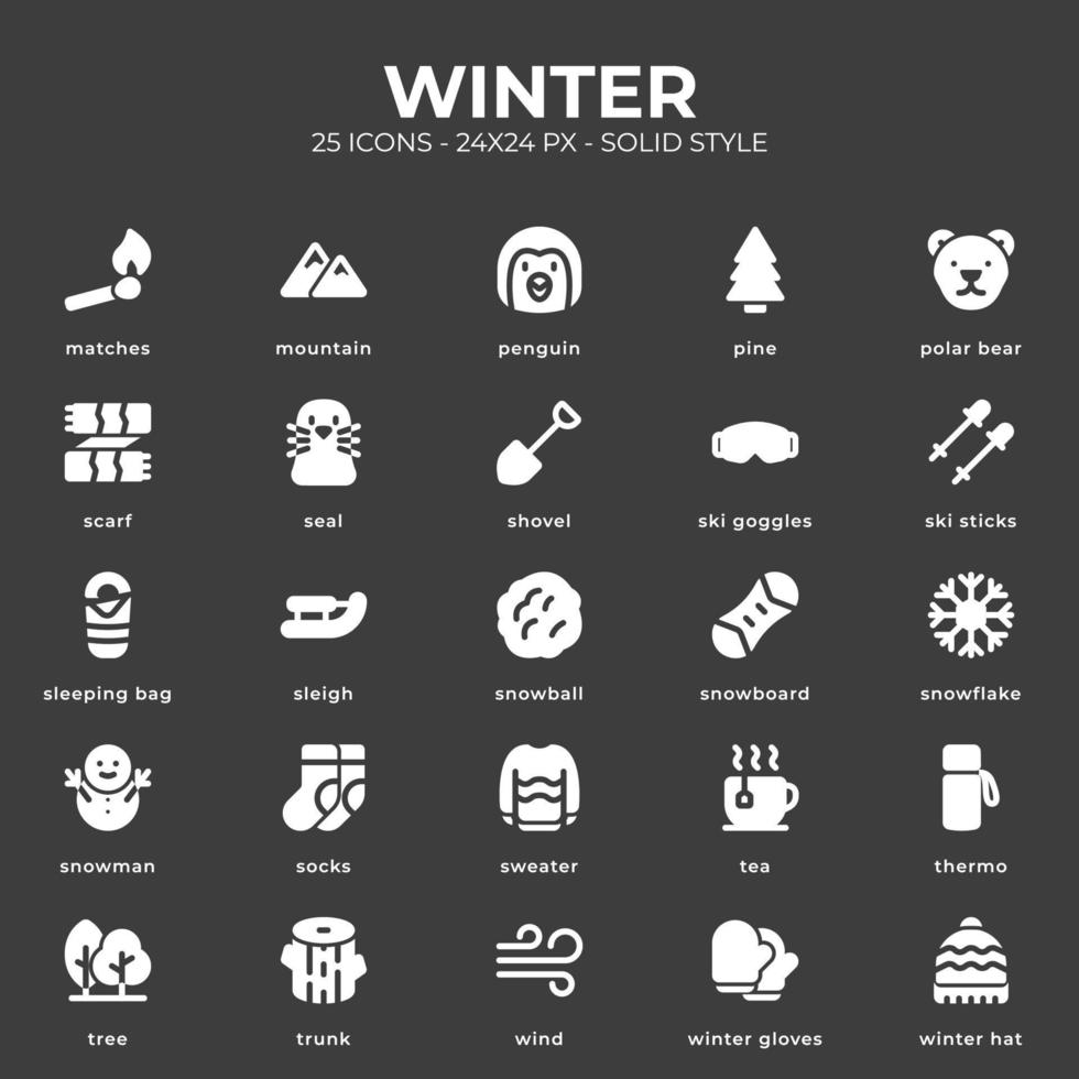 paquete de iconos de invierno con color negro vector