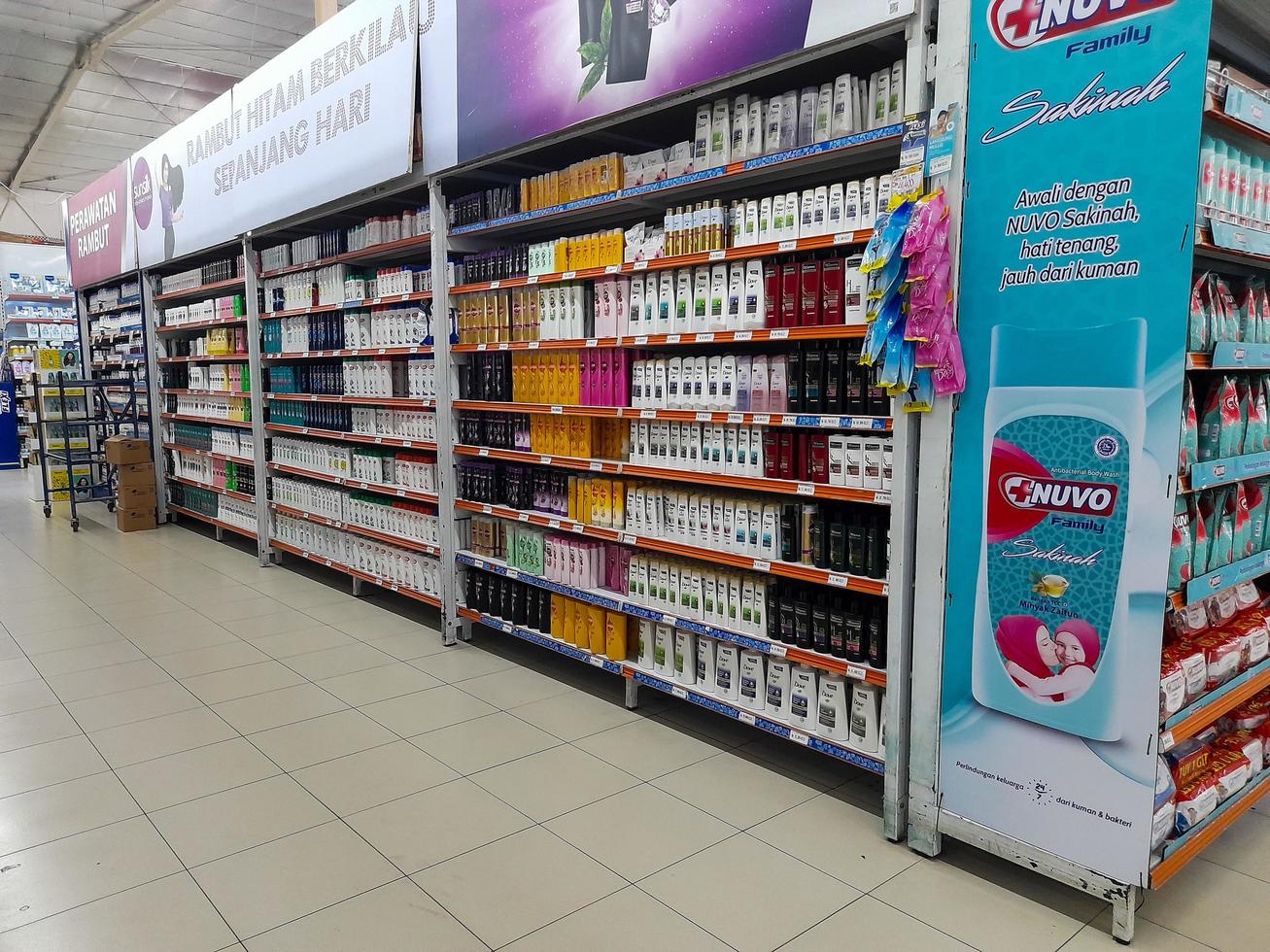 Jombang, East Java, Indonesia, 2022 - Rows of shampoo and conditioner products for bathing from various well-known brands in Indonesia and halal. photo