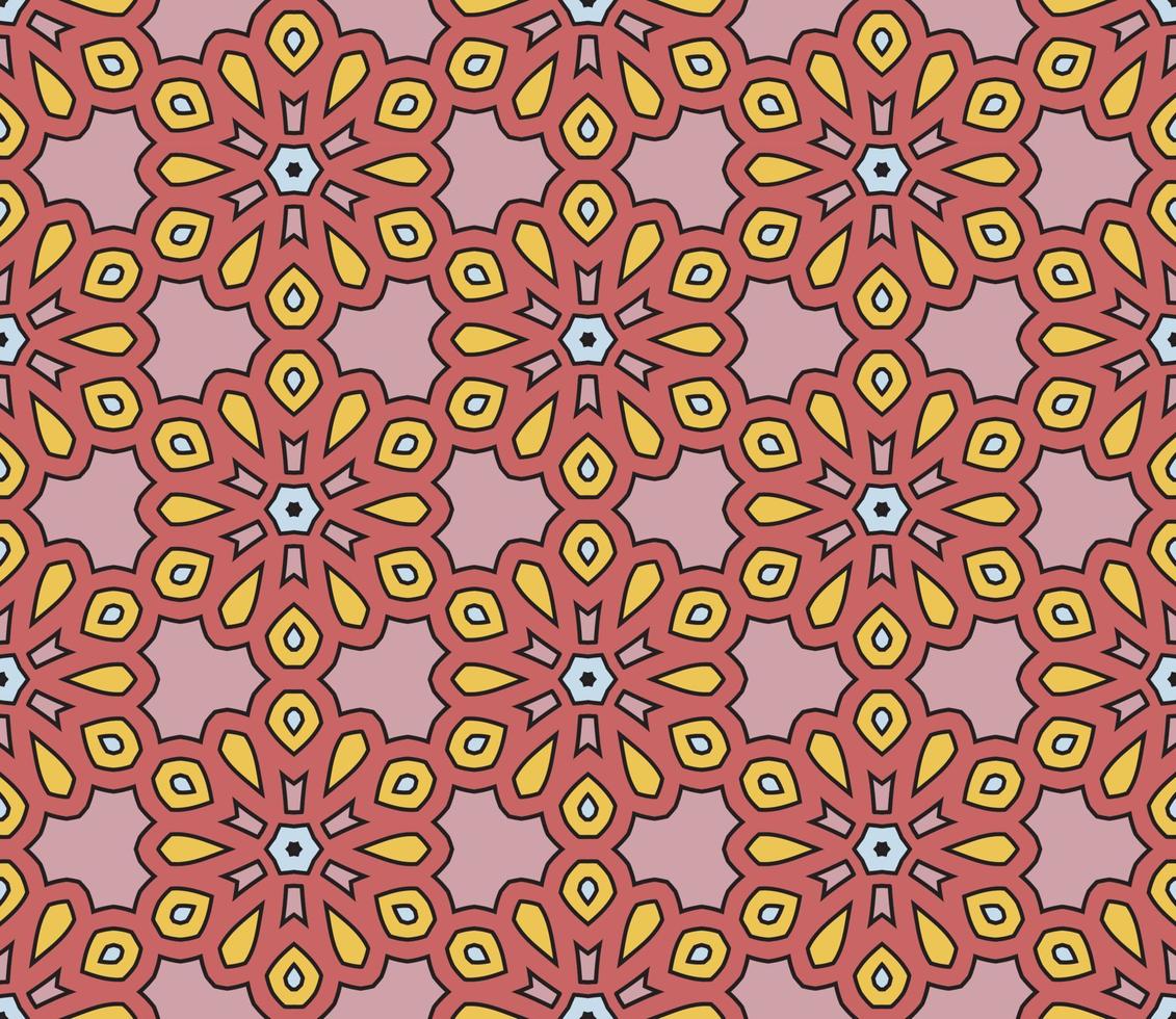 Abstract colorful doodle hexagon seamless pattern. Geo shape  background. Mosaic vector