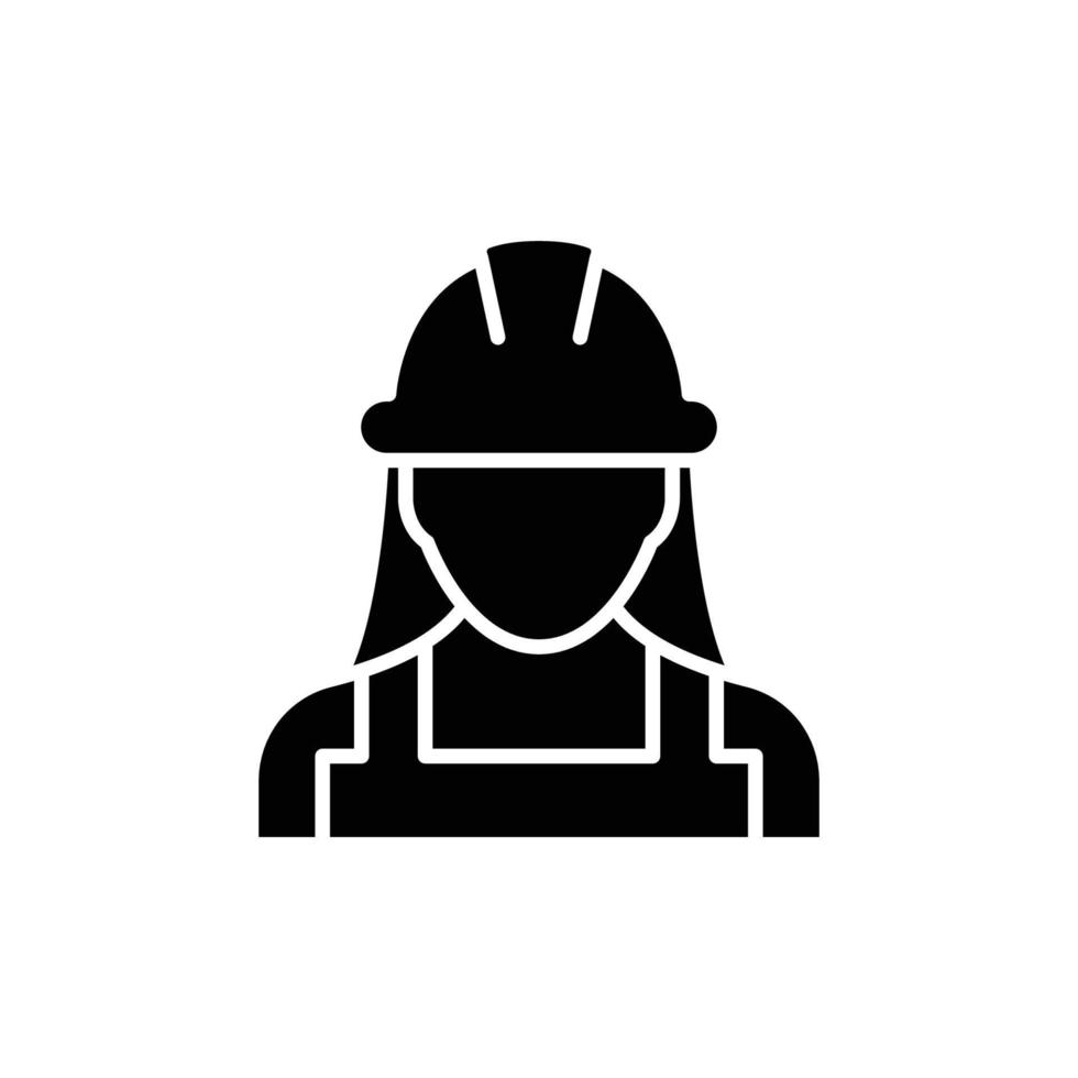 Female construction worker icon. Labor, builder, employee, hardhat concept. Simple solid style. Glyph vector design illustration isolated on white background. EPS 10.