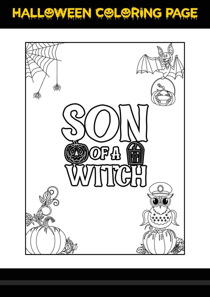 Halloween Quotes Coloring page. Halloween coloring page for kids. vector