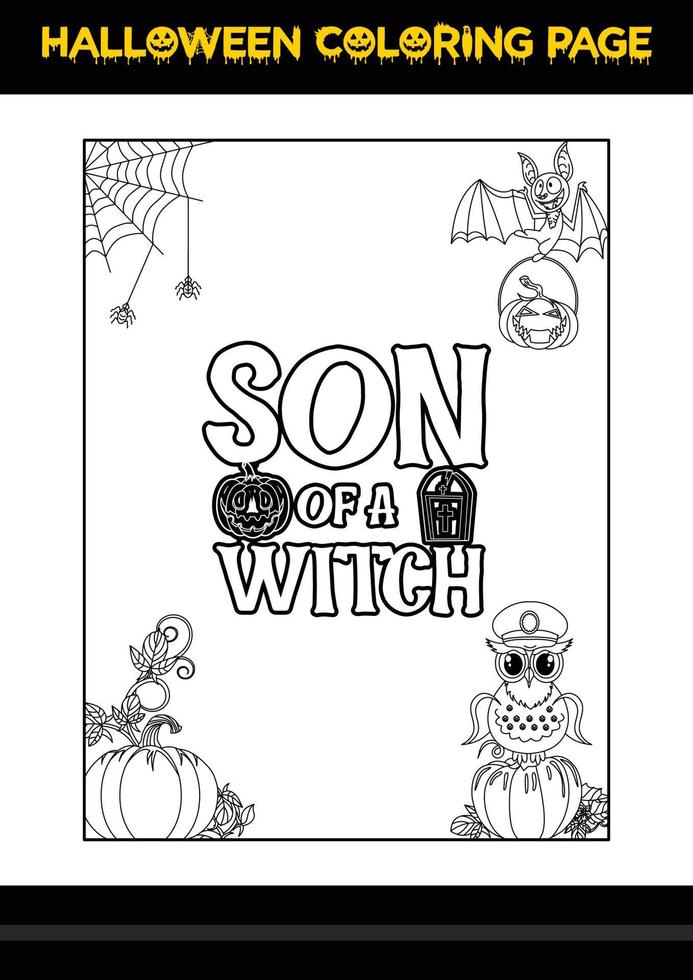 Halloween Quotes Coloring page. Halloween coloring page for kids. vector