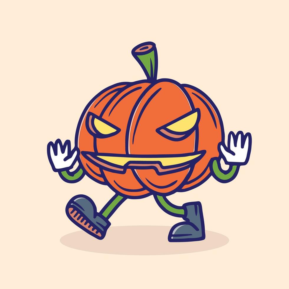 ilustración de halloween de cabeza de calabaza linda de la vieja escuela vector