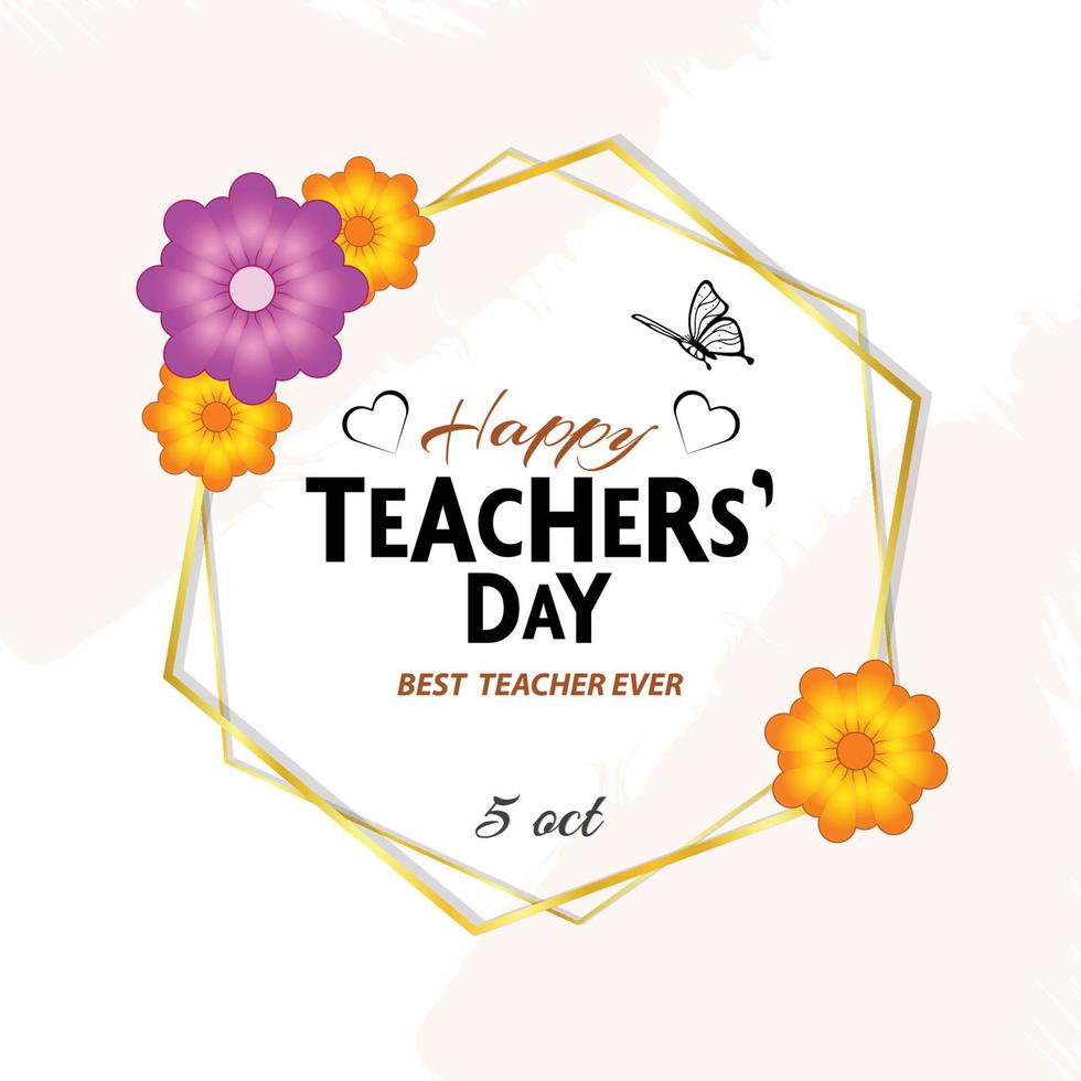 Happy teacher's day Goldin frame vector