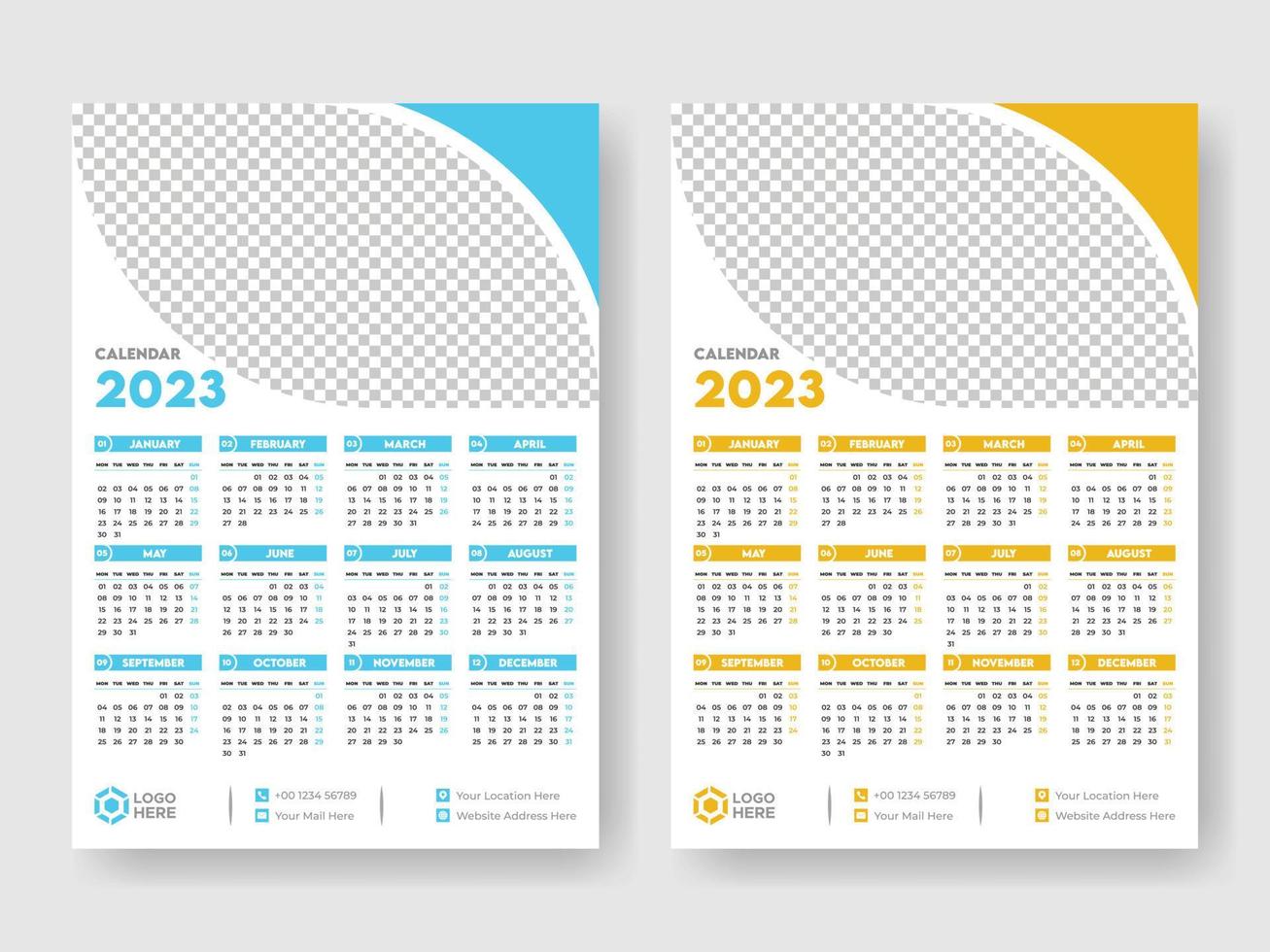 Calendar 2023 week start Monday corporate design template vector. vector