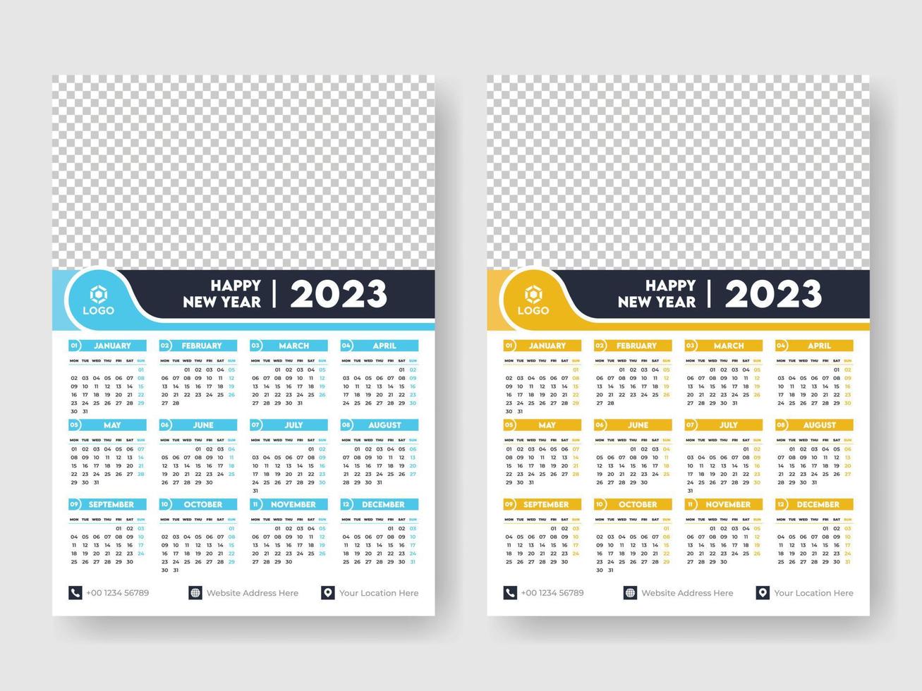 Calendar 2023 week start Monday corporate design template vector. vector