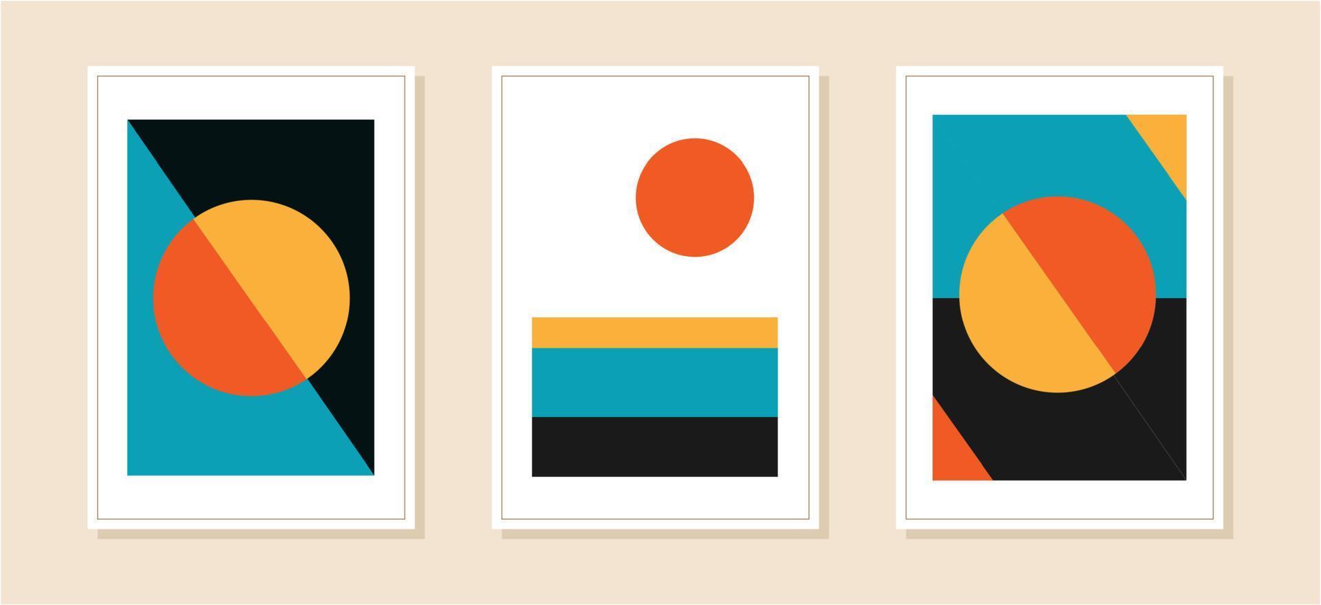 Set of minimalist geometric art posters. Contemporary design posters template with primitive shapes elements. Modern contemporary creative trendy abstract templates vector illustration.