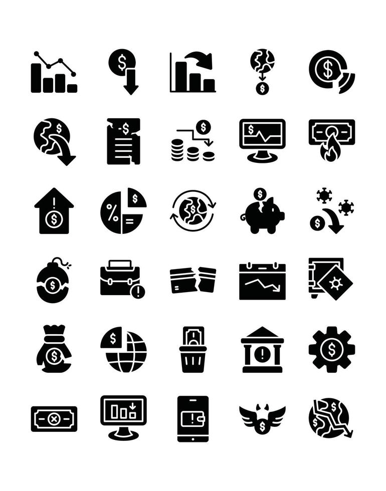 Recession  Icon Set 30 isolated on white background vector