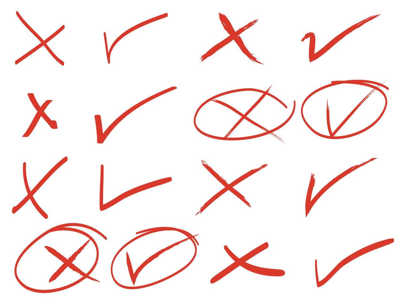 doodle set of check mark and wrong mark with circle. false and true. vector illustration