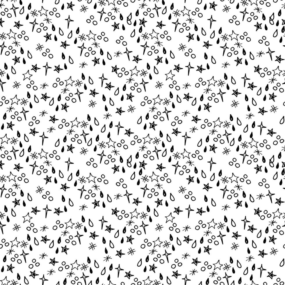 Vector Christmas seamless pattern with hand drawn doodles elements. Black and white illustration.