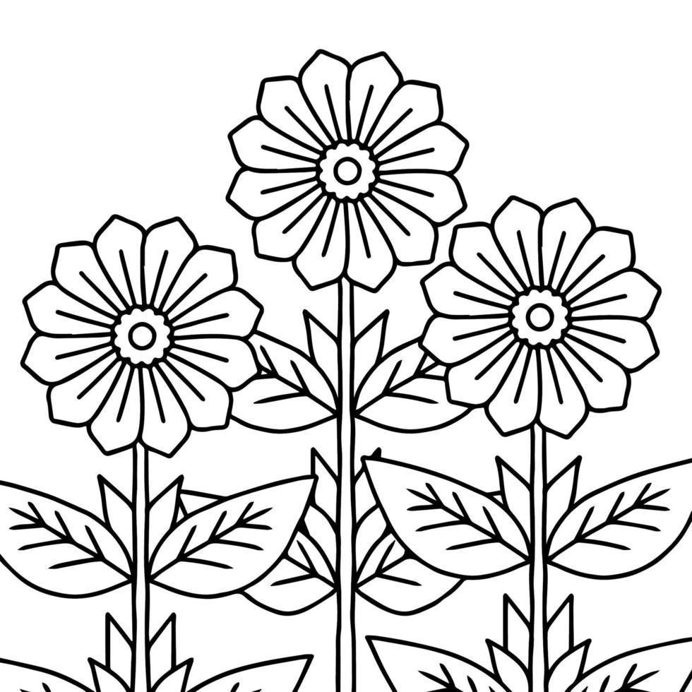 Print design flower outline element coloring page vector