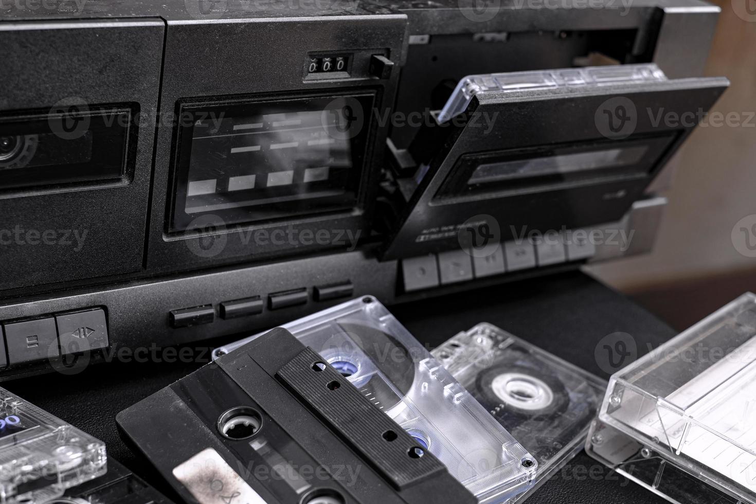 Vintage compact cassette and audio tape player photo