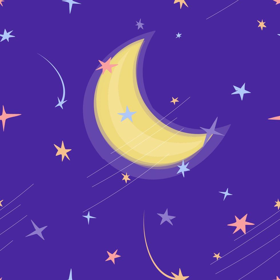 Crescent moon and stars seamless pattern vector illustration