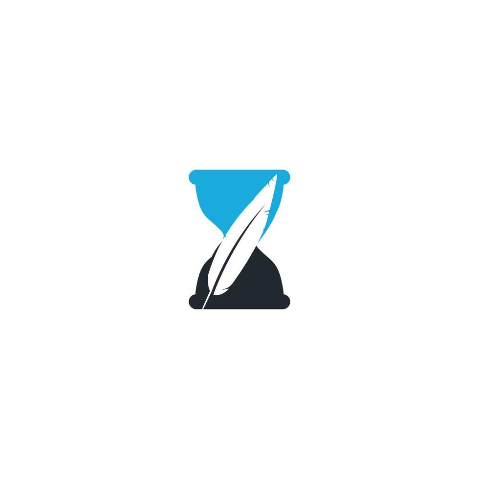 Hourglass and feather logo design. Sand glass with feather icon vector design.
