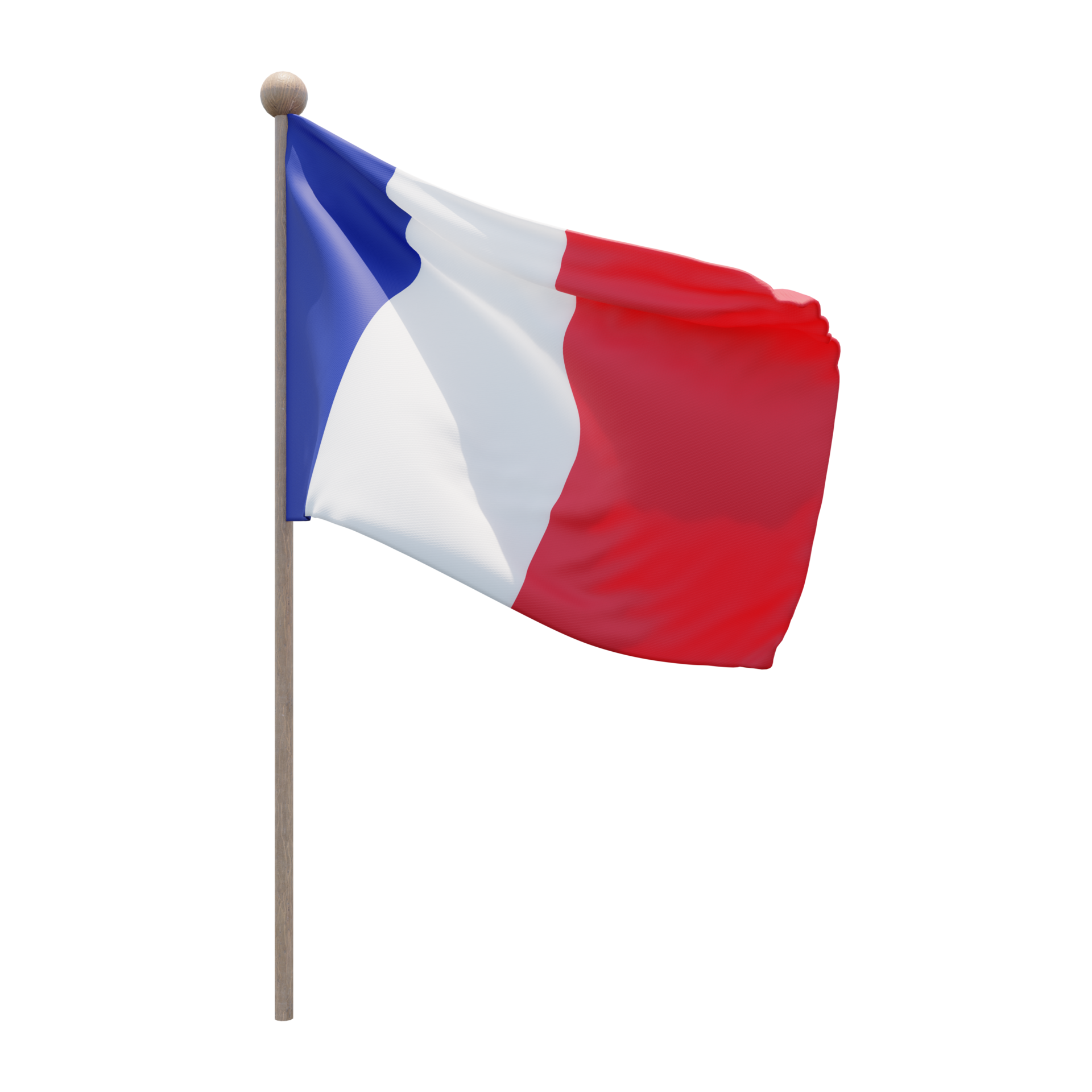 France 3d illustration flag on pole. Wood flagpole 12003966 PNG