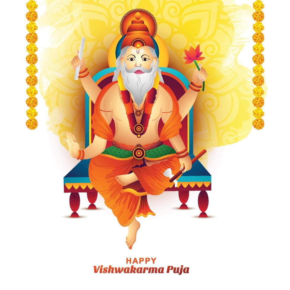 Hindu god happy vishwakarma puja celebration card background vector