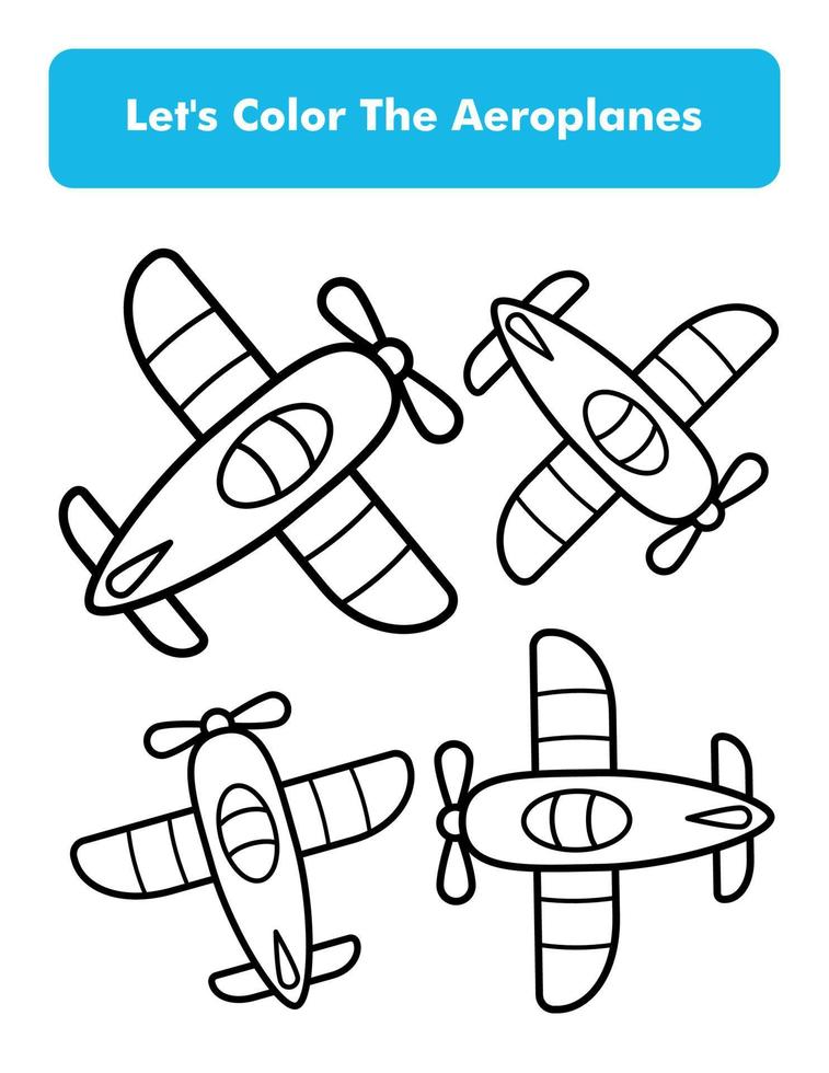 Aeroplanes Coloring Book Page In Letter Page Size. Children Coloring Worksheet. Premium Vector Element.