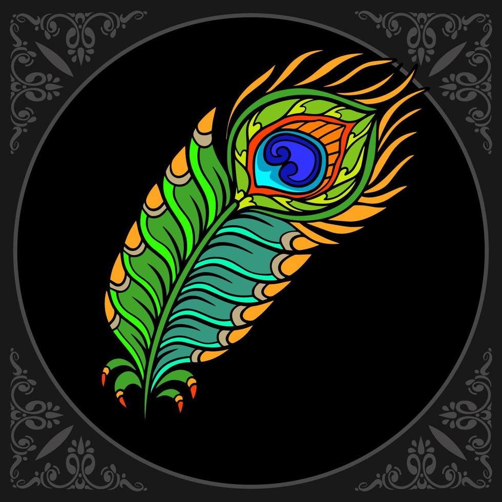 Colorful peacock bird mandala isolated on black background vector