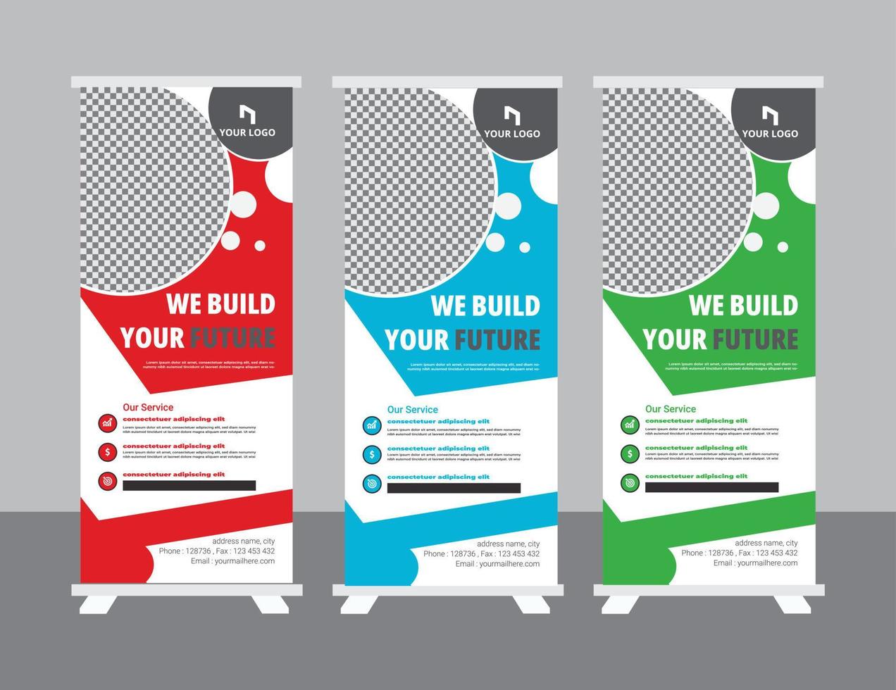 Roll up banner design template, modern x-banner vector