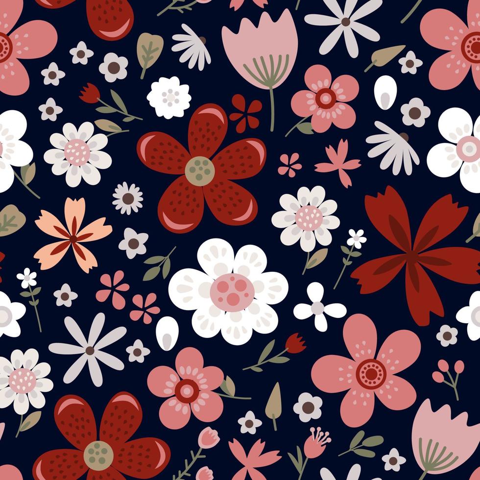 asombroso vector floral patrón sin costuras de flores vintage de colores brillantes