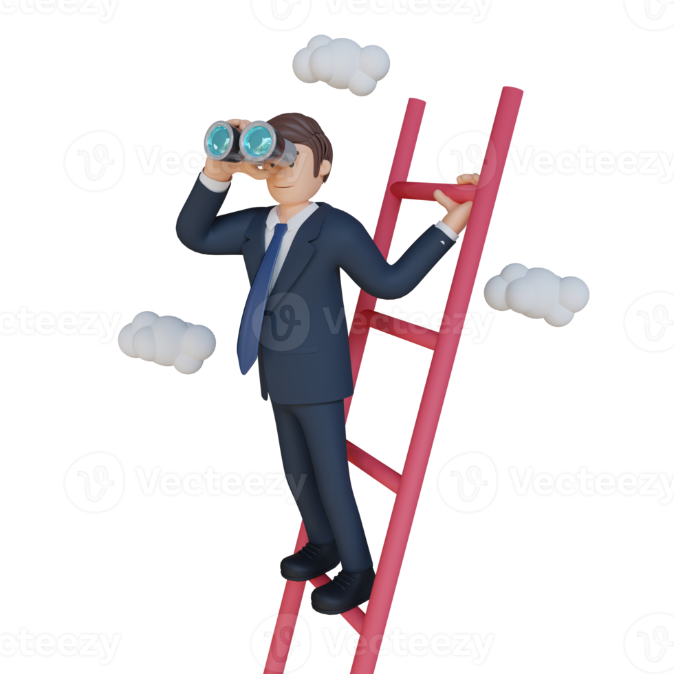 Businessman searching with binoculars and arrows character 3d character illustration png