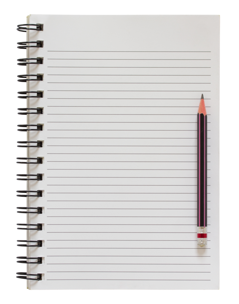 blank spiral notebook and pencil isolated with clipping path for mockup png