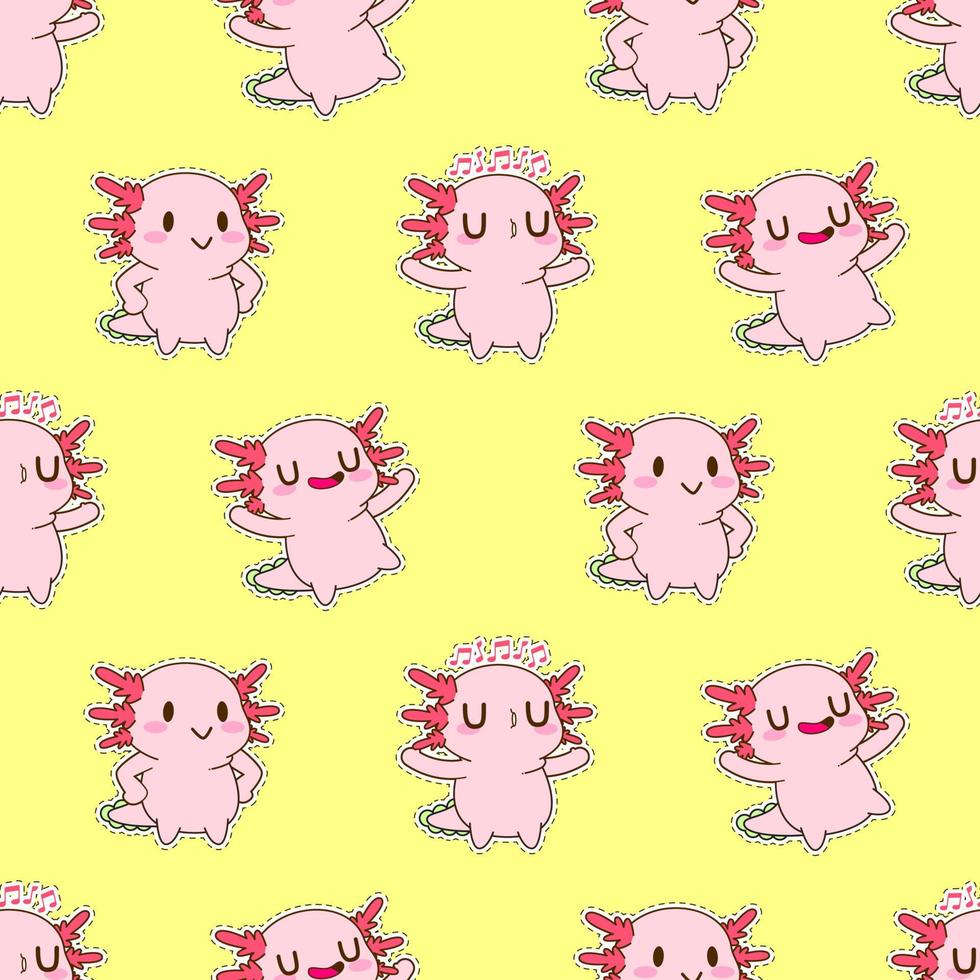 cute axolotl seamless pattern vector illustration