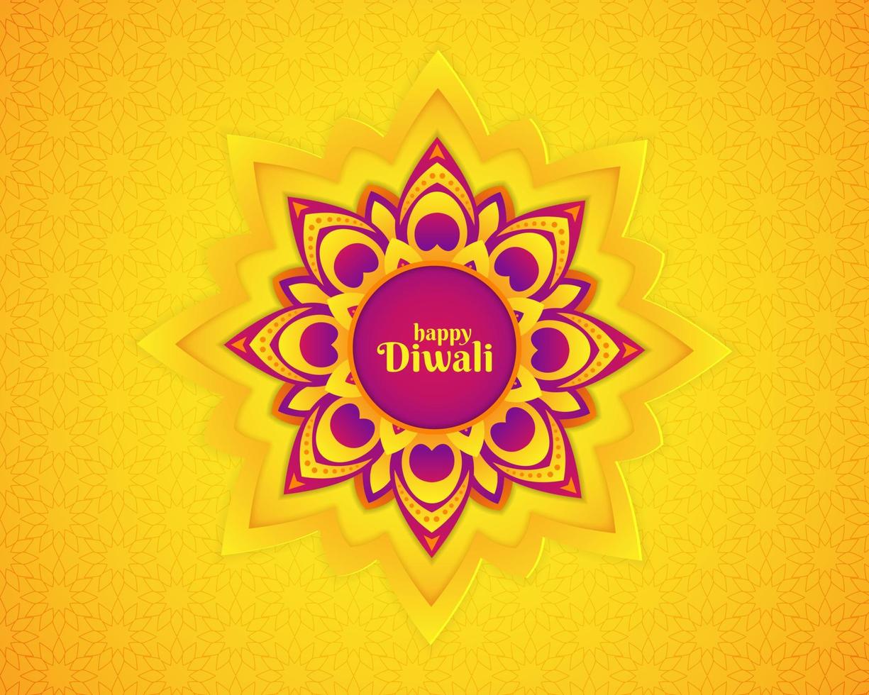 Diwali festival holiday of Indian Rangoli. mandala Purple color on yellow background vector