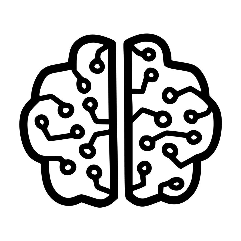 diseño de icono de ilustración de vector de línea de circuito de cerebro de inteligencia artificial con estilo dibujado a mano de garabato