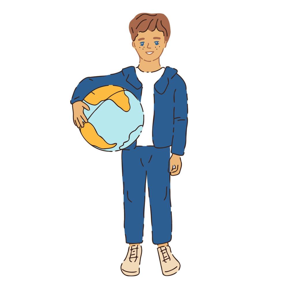 Student young boy. Schoolboy in uniform with workbooks. Secondary school pupil. Schoolchild standing pose vector illustration