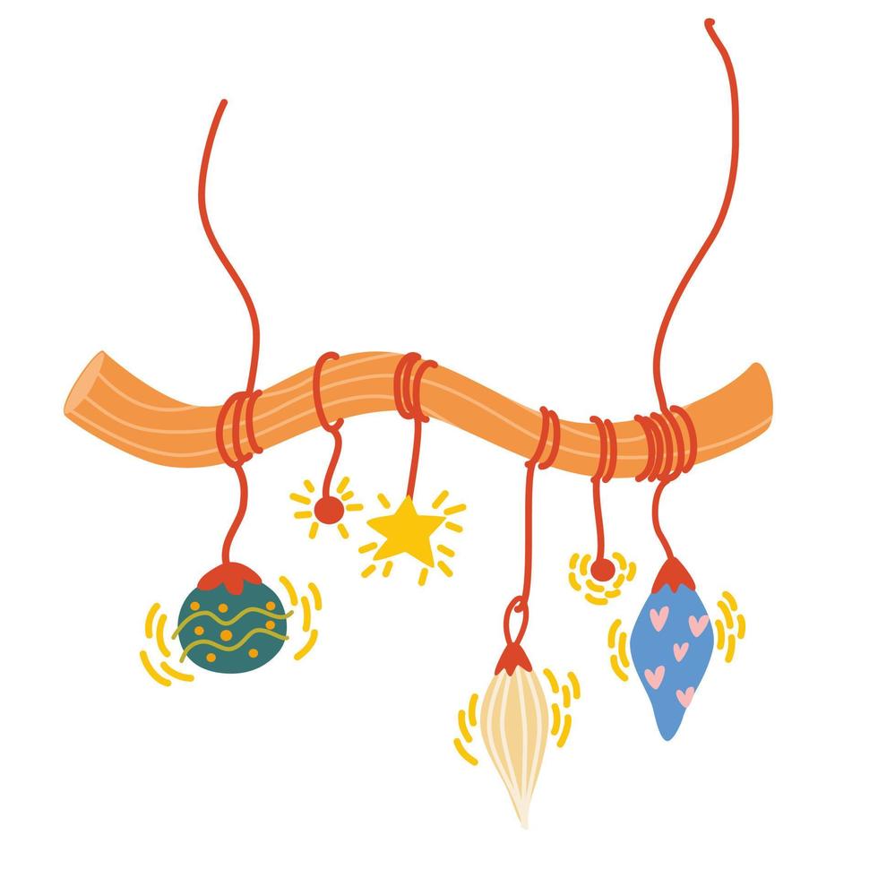 Christmas garland with lanterns. Colored garland for interior decoration, holiday and New Year. Hand drawn vector illustration isolated on the white background.