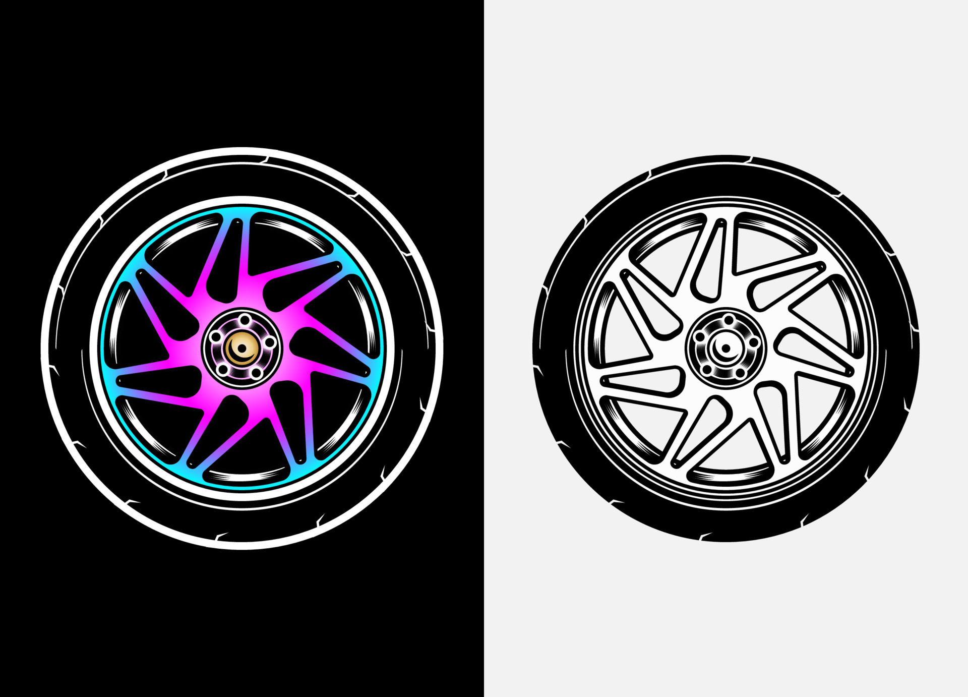 Different color set of car wheels, rubber tyre, car tyre, truck wheel