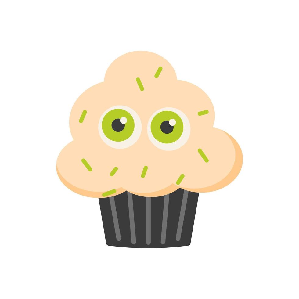 Cupcake with eyes for Halloween design in cute style. vector