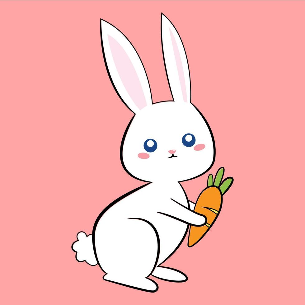 Cute rabbit drawing doodle character design for kids or easter card vector