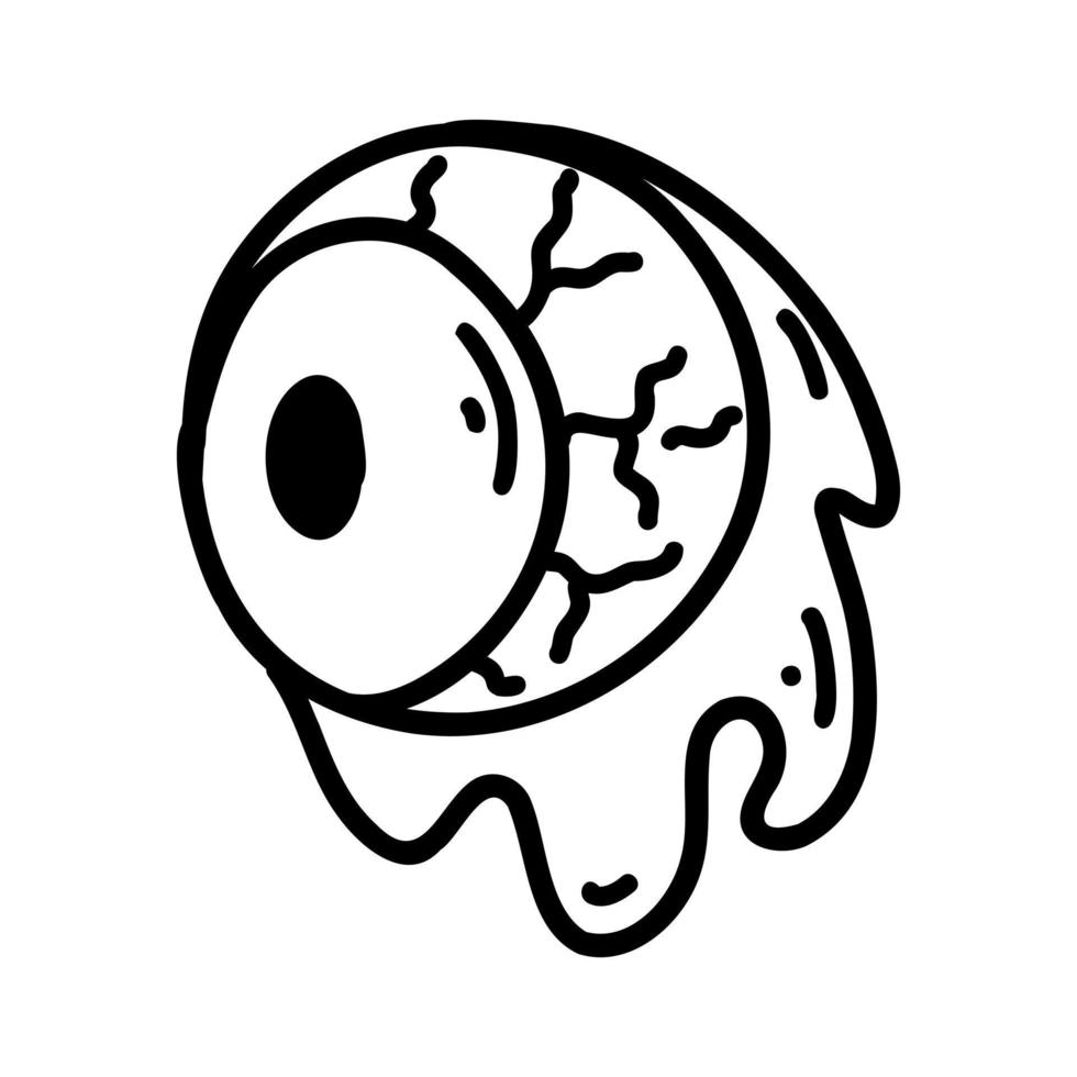 Hand drawn doodle eyeball. Halloween outline element, vector sketch illustration, line art for web design, icon, print, coloring page