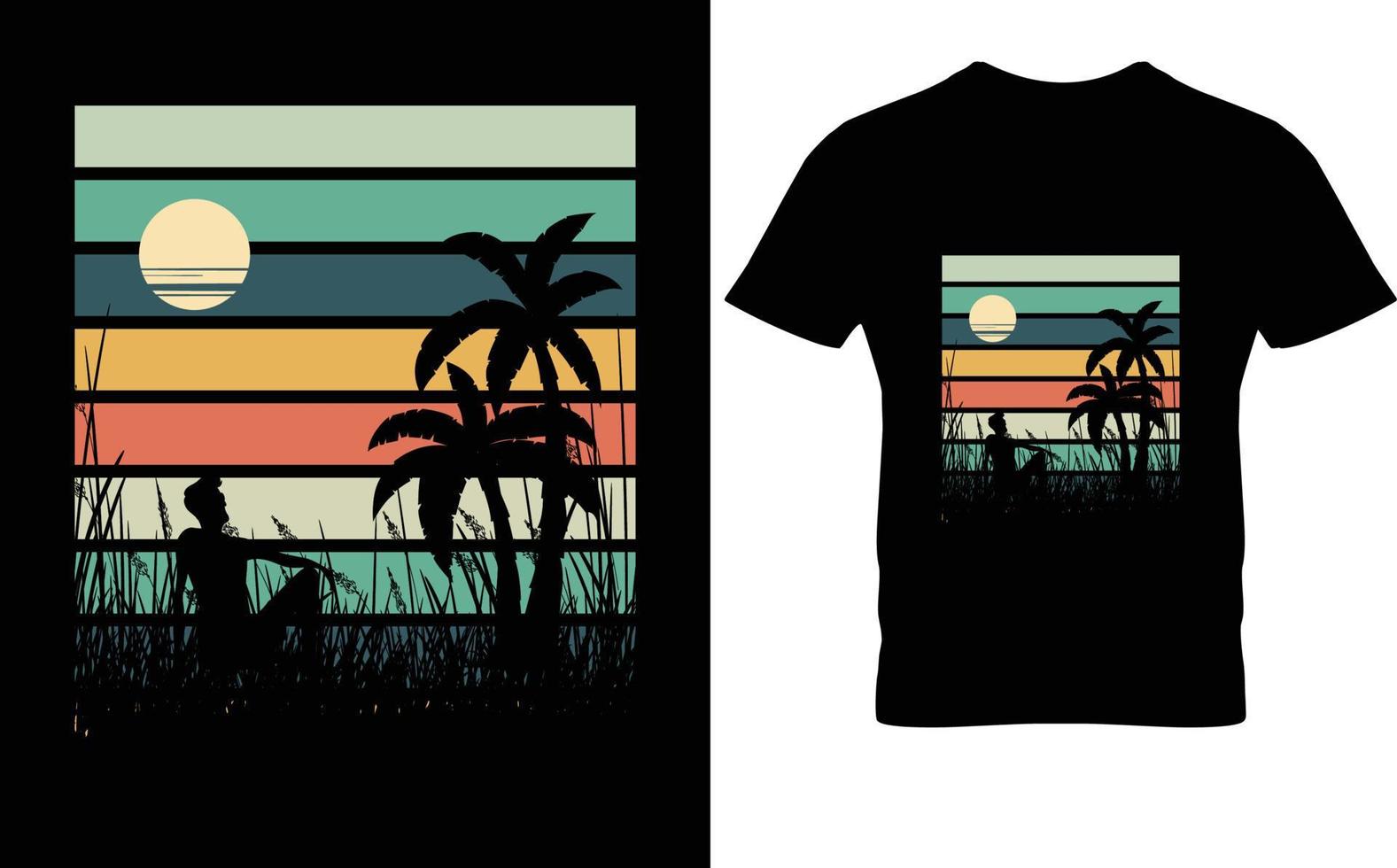 hawaii verano retro vintage paisaje camiseta diseño vector