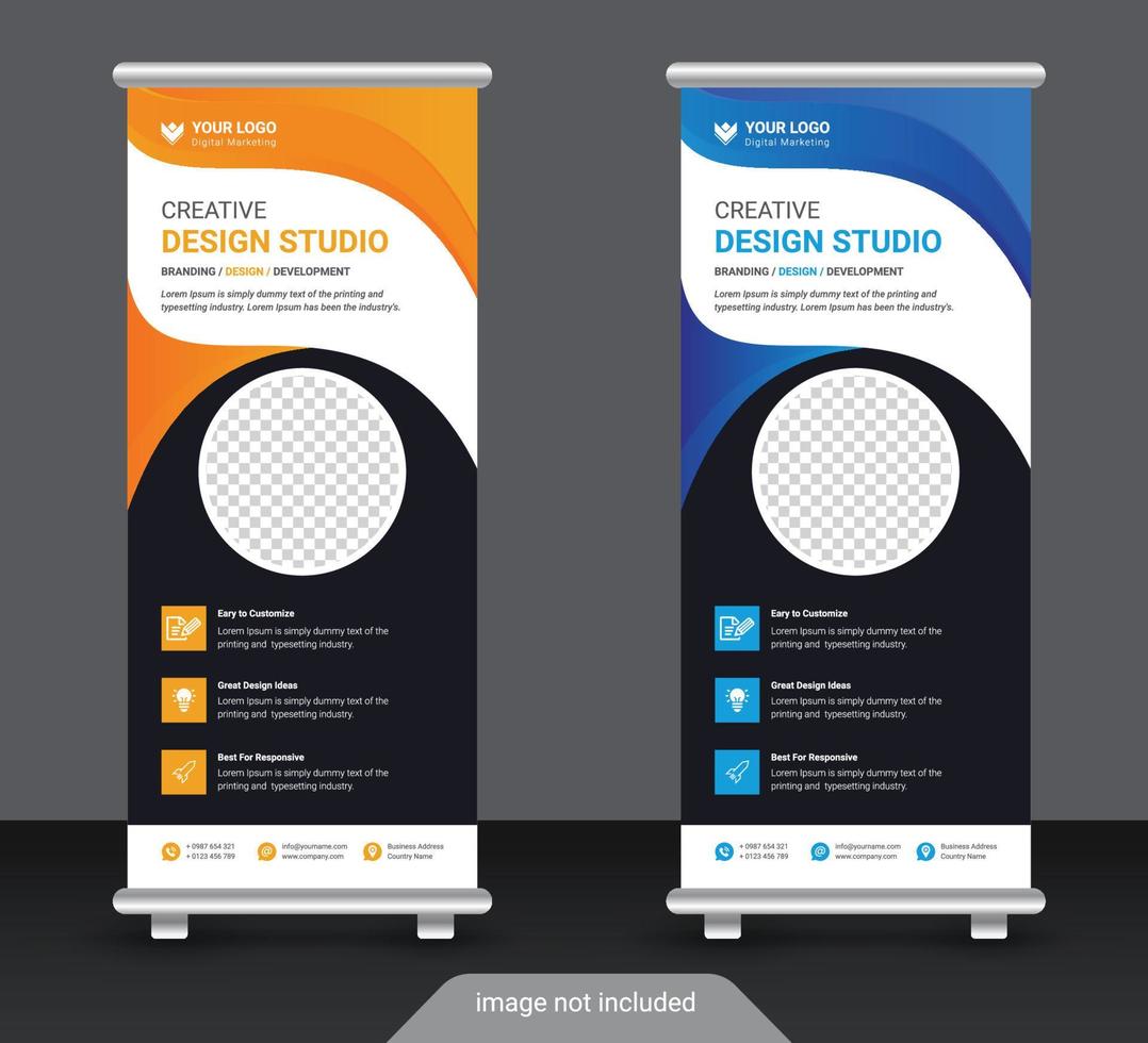 Corporate colorful roll up standee banner design template vector