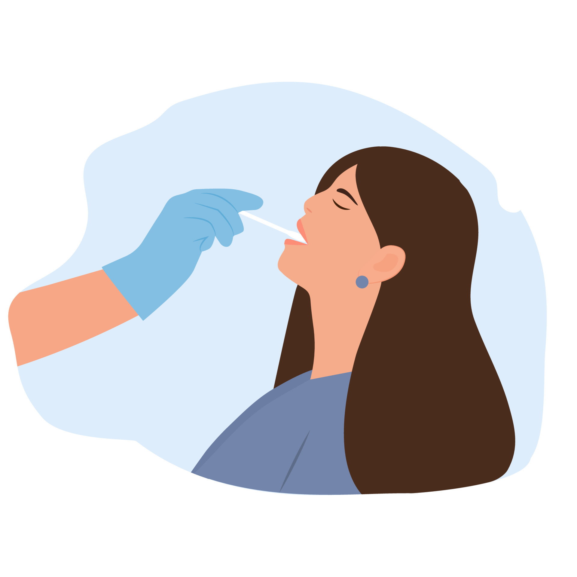 Doctor taking sample saliva for DNA test from woman in clinic.Mouth