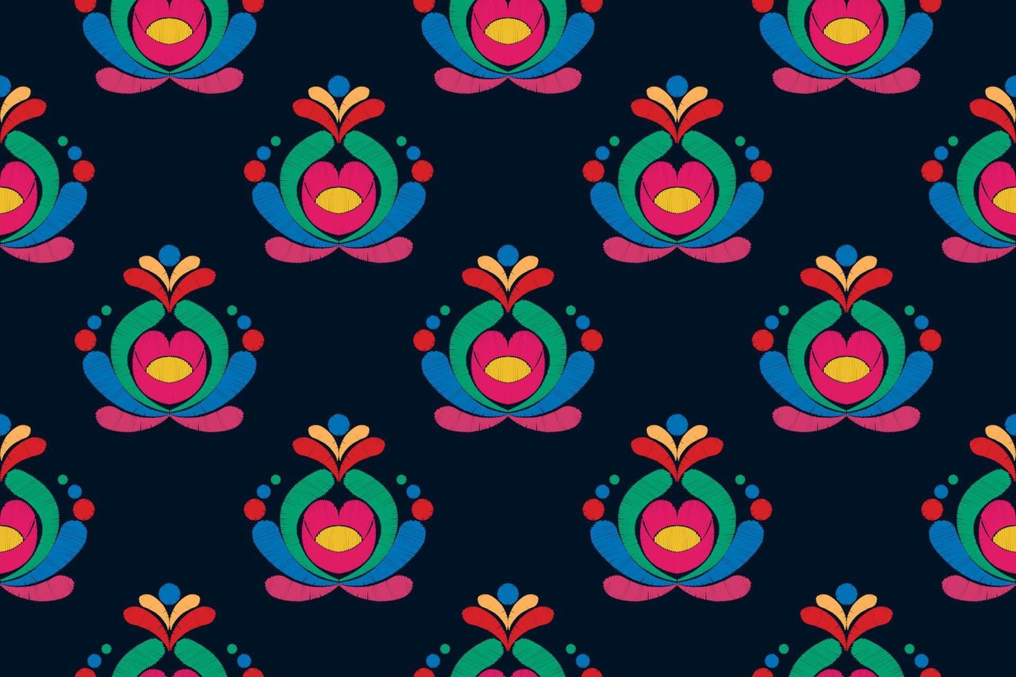 Floral ethnic ikat seamless pattern decoration design. Aztec fabric carpet boho mandalas textile decor wallpaper. Tribal native motif flower decorative traditional embroidery vector background